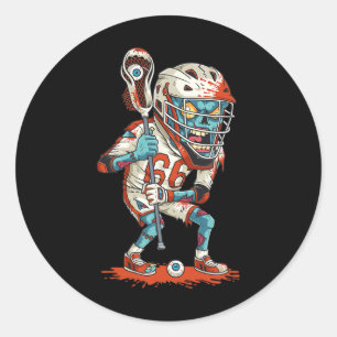 Mens Funny Lacrosse Zombie Player Lax Lazy Hallowe Runder Aufkleber