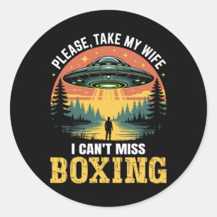 Mens Funny Ufo Boxing Joke Alien Entführung Retro Runder Aufkleber