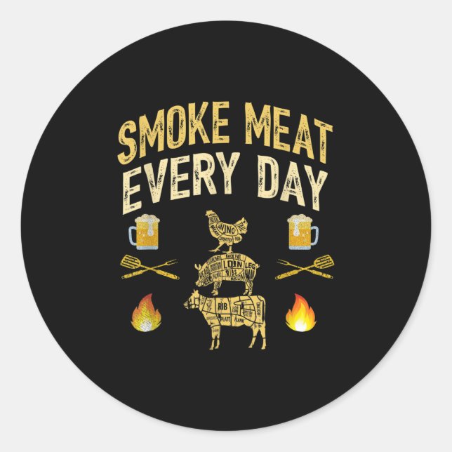 Mens Funny Vater Lieben Grillen Rauchfleisch jeden Runder Aufkleber (Vorderseite)