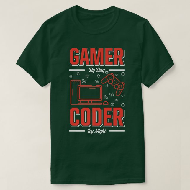Mens Gamer by Day Coder By Night Funny Programmer T-Shirt (Design vorne)