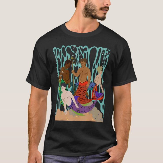 Mens Gay Thema Mermen Vier handsome Ethnic Merman T-Shirt (Vorderseite)
