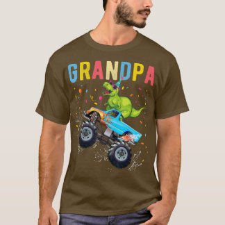 Mens Grandpa TRex Dinosaur Monster truck Birthday T-Shirt
