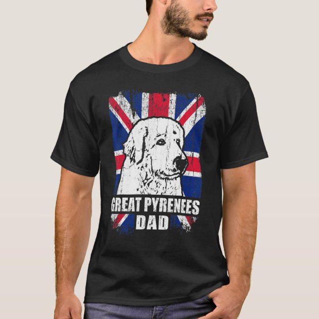 Mens Great Pyrenäen Vater Coole britische Flagge V T-Shirt (Vorderseite)