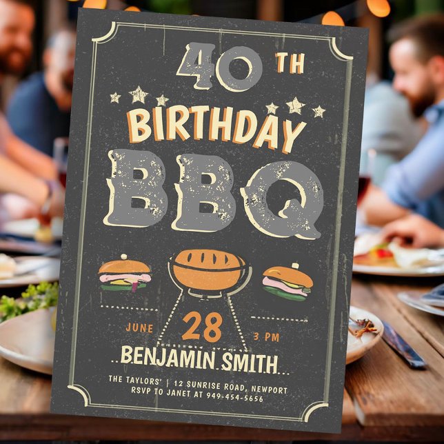 Men's GRILLEN Party Rustic Cowboy Land Geburtstag Einladung (mens birthday party ideas backyard bbq barbeque rustic vintage blackboard country invitation)