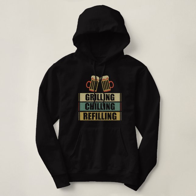 Mens Grilling Chilling Nachfüllen Funny Barbecue P Hoodie (Design vorne)