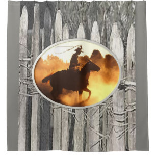 Mens gris cowboy clôturé douche rideau