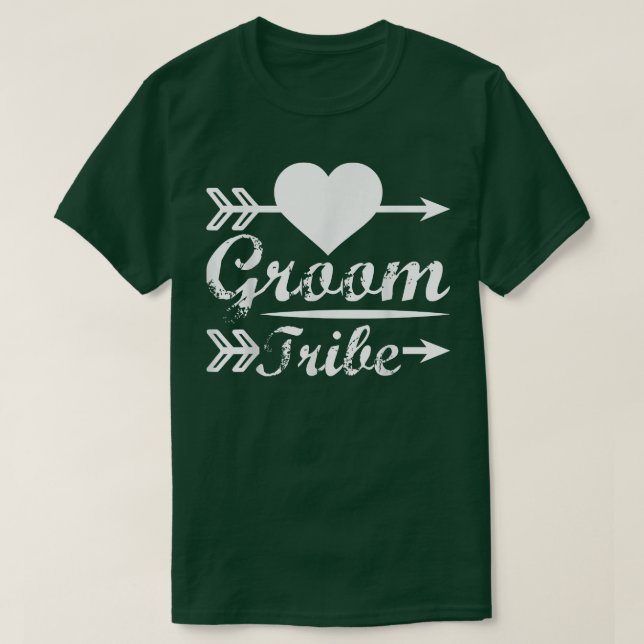 Mens Groom Stamm Matching Niedlich Arrow Heart Wed T-Shirt (Design vorne)