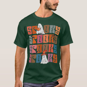 Mens Groovy Spooky Vibes Vintag Floral Ghost Hipp T-Shirt