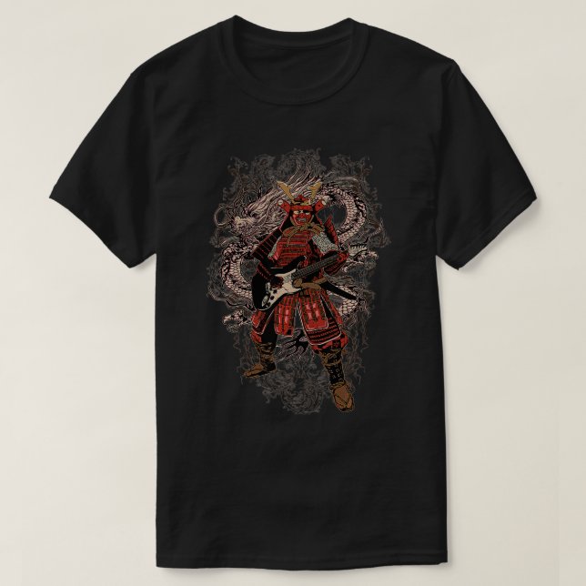 Mens Guitar Playing Samurai Novelty T-Shirt (Design vorne)