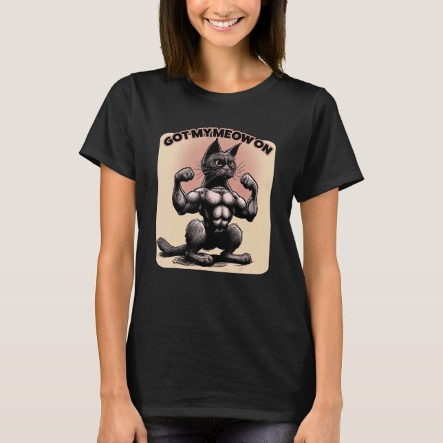 Mens Gym Cat Workout Muskel-Six-Pack-Kraftübertrag T-Shirt (Vorderseite)