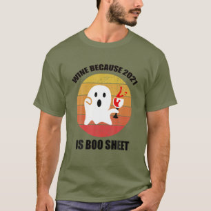 Mens Halloween Geist trinken Wein im Jahr 2021 Fun T-Shirt