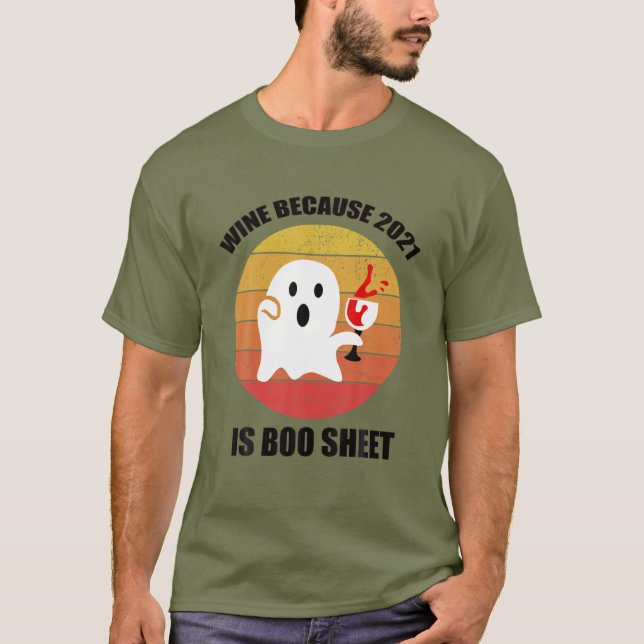 Mens Halloween Geist trinken Wein im Jahr 2021 Fun T-Shirt (Vorderseite)