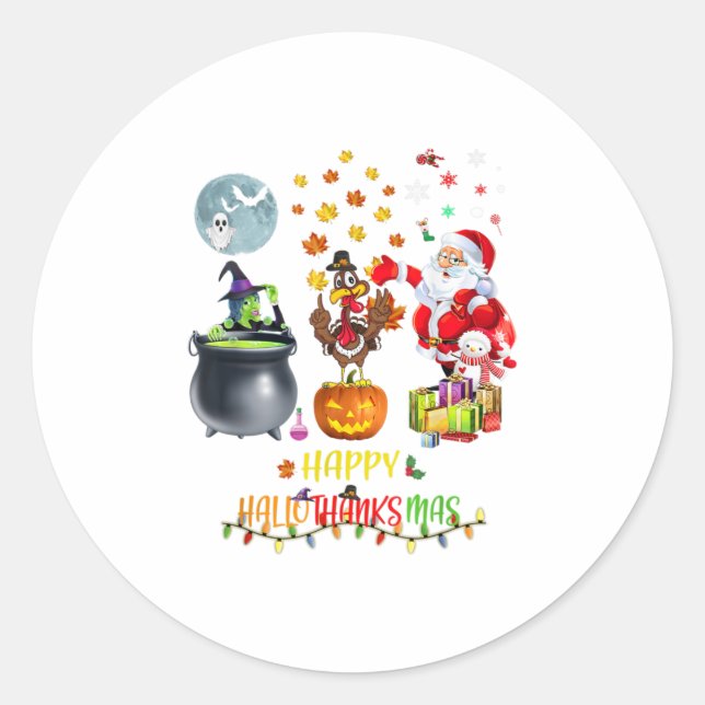 Mens Happy Hallothanksmas Funny Hallowee Runder Aufkleber (Vorderseite)