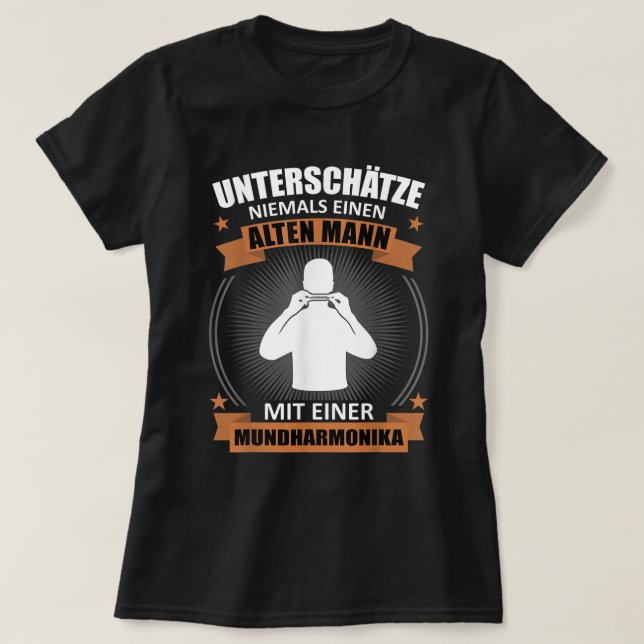 Mens Harmonica Player Old Man Sprichwort Funny Mus T-Shirt (Design vorne)