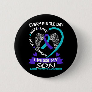 Mens Heart Türkis Lila Vermisse Meinen Sohn Bewuss Button