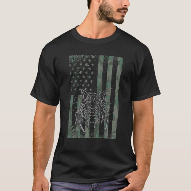 Mens Hog Junting American Camouflage USA Flag Boar T-Shirt (Vorderseite)
