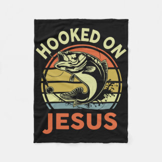 Mens Hooked On Jesus Christian Fishing-shirt Funny Fleecedecke