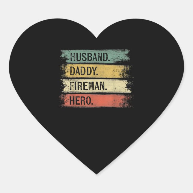 Mens Husband Daddy Fireman Hero Feuerwehrmann Herz-Aufkleber (Vorderseite)