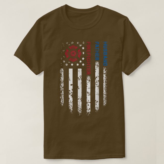 Mens Husband Father Firefighter USA Flag Patriotic T-Shirt (Design vorne)