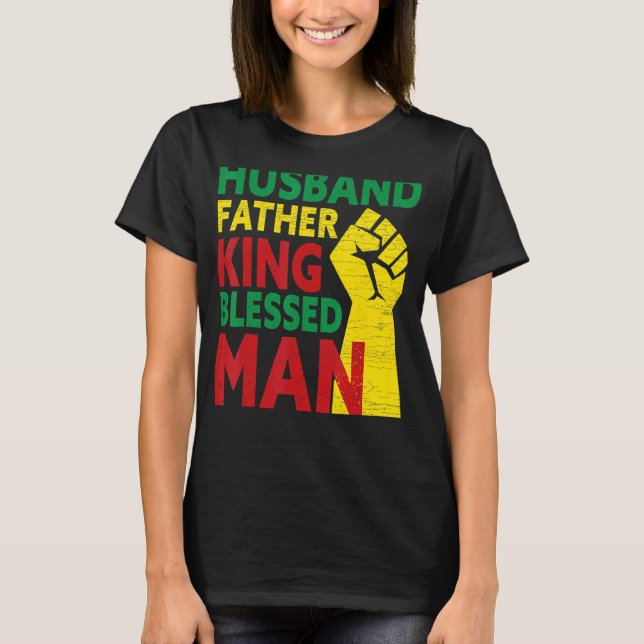 Mens Husband Vater King Seligen Man Black Vater T-Shirt (Vorderseite)