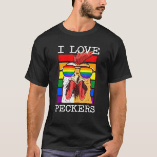 Mens I Liebe Peckers Rooster Gay Lgbt Rainbow Chic T-Shirt
