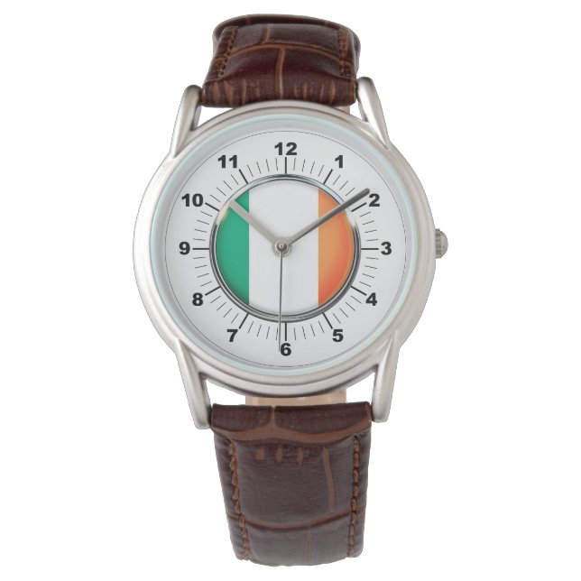 Men's Ireland Flag Classic Brown Leather Watch Armbanduhr (Vorderseite)