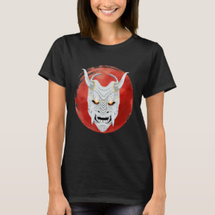 Mens Japanisch Red Moon Oni Maske Ogre Samurai Jap T-Shirt