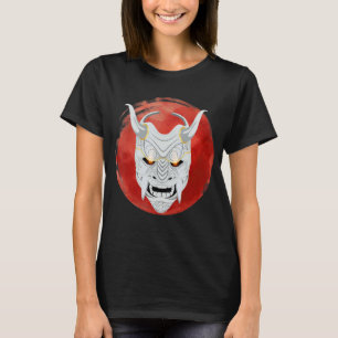 Mens Japanisch Red Moon Oni Maske Ogre Samurai Jap T-Shirt