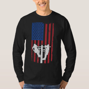 Mens Lineman Electrical Linemen American Flag L T-Shirt