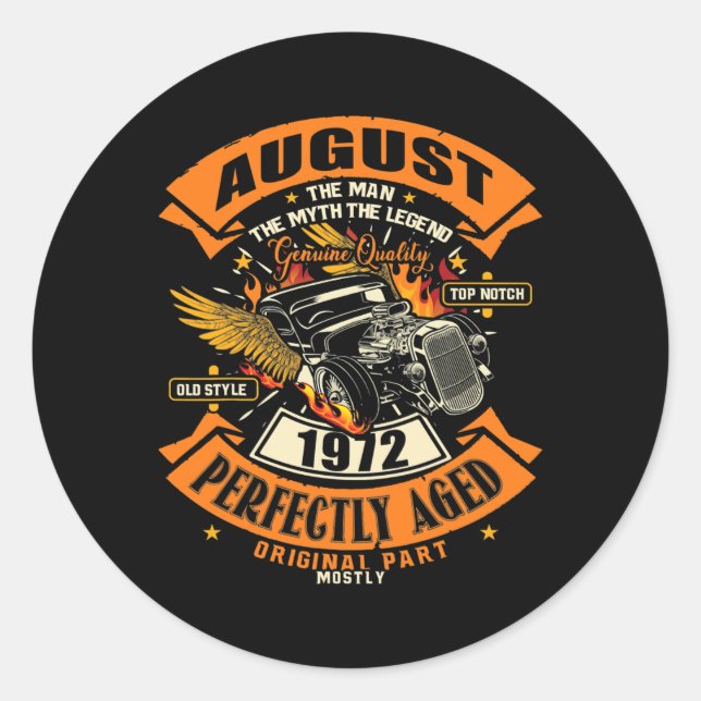 Mens Man Myth Legend August 1972 50th Birthday Runder Aufkleber (Vorderseite)