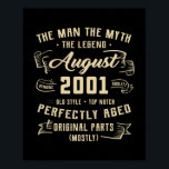 Mens Man Myth Legend August 2001 21st Birthday Poster<br><div class="desc">Mens Man Myth Legend August 2001 21st Birthday Gift 21 Years Old Gift. Perfect gift for your dad,  mom,  papa,  men,  women,  friend and family members on Thanksgiving Day,  Christmas Day,  Mothers Day,  Fathers Day,  4th of July,  1776 Independent day,  Veterans Day,  Halloween Day,  Patrick's Day</div>