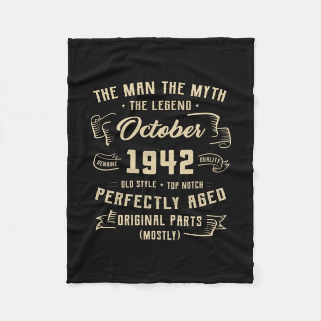Mens Man Myth Legend October 1942 80th Birthday Fleecedecke (Vorderseite)