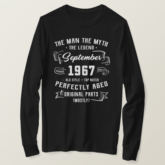 Mens Man Myth Legend September 1967 55th Birthday T-Shirt (Design vorne)
