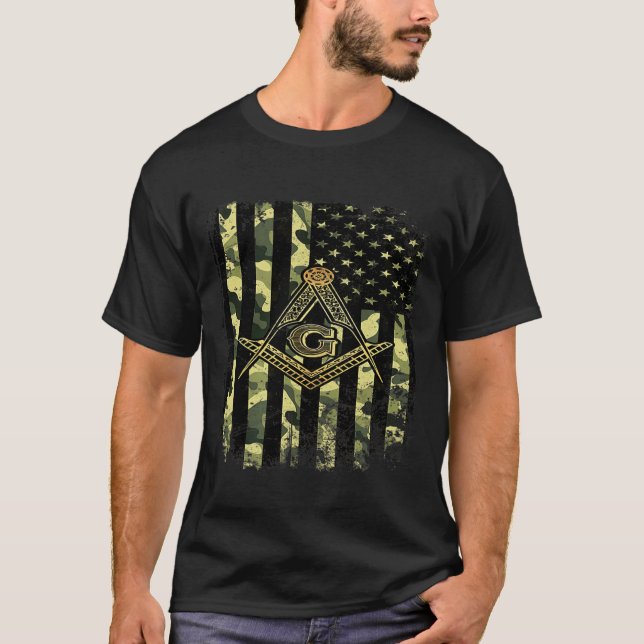 Mens Masonic Camo American Flag Freemason T-Shirt (Vorderseite)