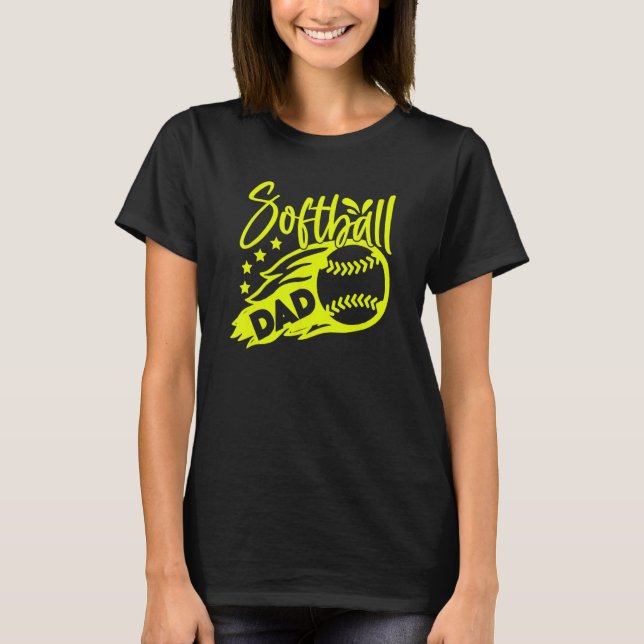 Mens Mens Softball Vater Stilvoll flammender Ball T-Shirt (Vorderseite)