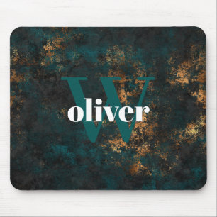 Men's Monogram Gold And Navy Teal Mouse Pad Mousepad