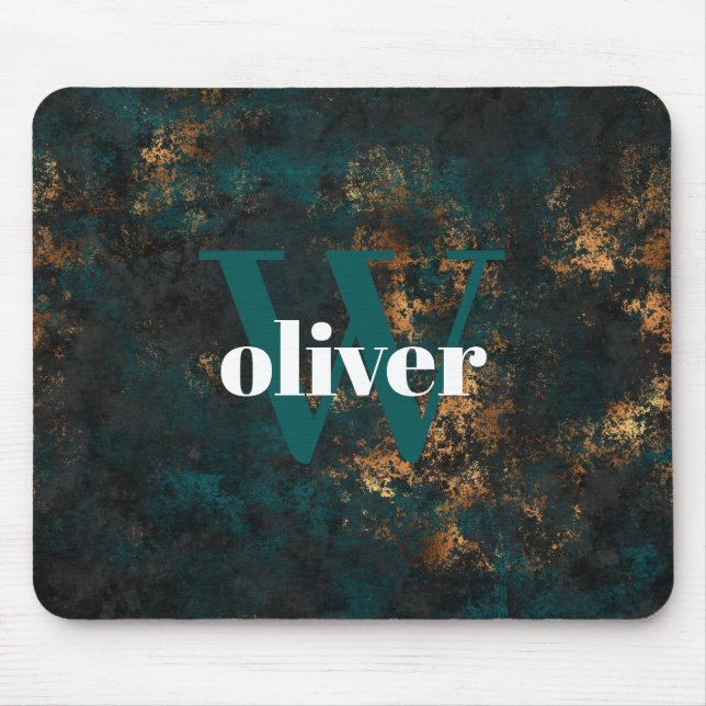 Men's Monogram Gold And Navy Teal Mouse Pad Mousepad (Vorne)