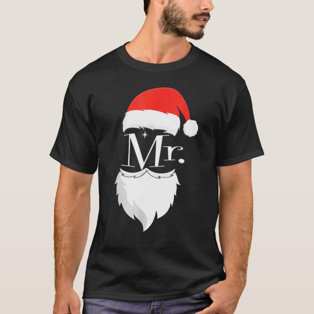 Mens Mr And Mrs Claus Couples Christmas Pajamas Sa T-Shirt (Vorderseite)