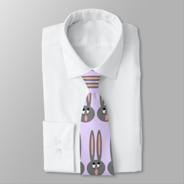 Mens Pastel Purple Grey Easter Bunny Pattern Krawatte (Gebunden)