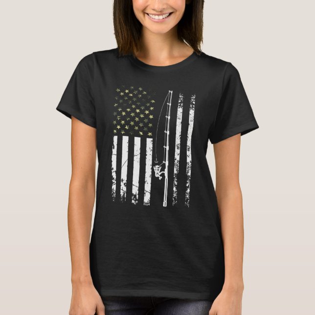 Mens Patriotic Fischen Camouflage US Flagge Bass F T-Shirt (Vorderseite)