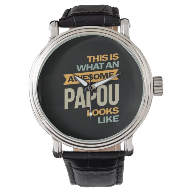 Mens Phantastisch Papou sieht aus wie - Father Gif Armbanduhr (Vorderseite)