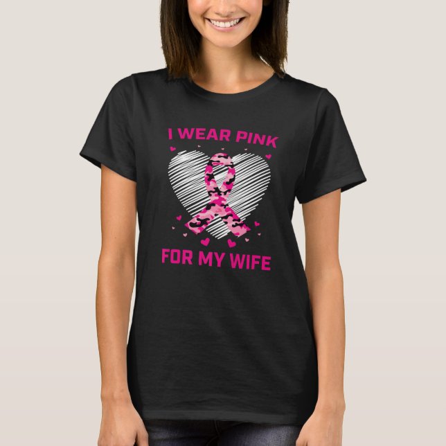 Mens Pink Camouflage Ehefrau Brustkrebs Bewusstsei T-Shirt (Vorderseite)