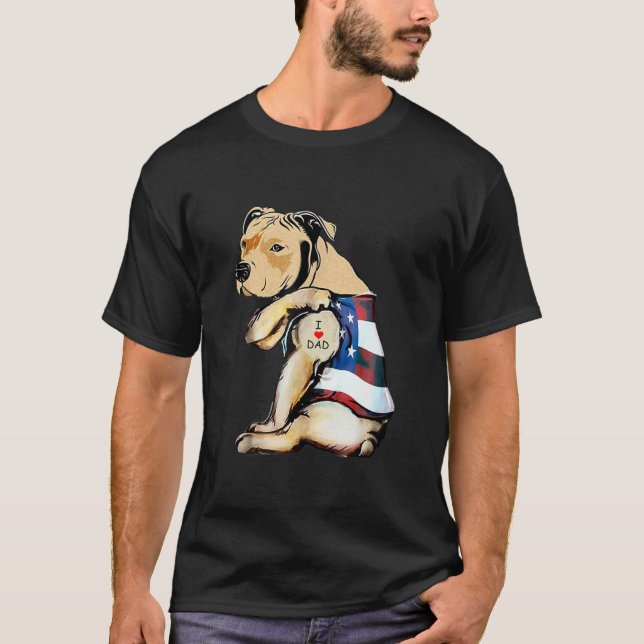 Mens PitBull Dog Tattoo I Liebe Vater  T-Shirt (Vorderseite)