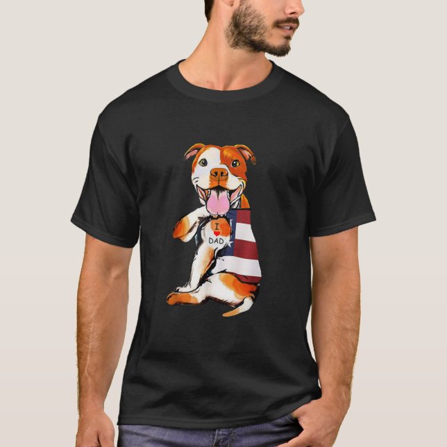 Mens PitBull Dog Tattoo I Liebe Vater  T-Shirt (Vorderseite)