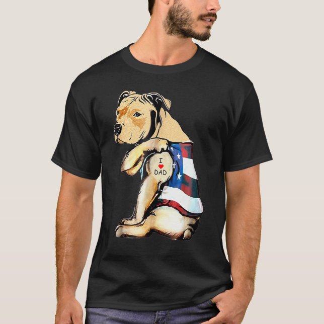 Mens Pitbulls Dog Tattoo I Lieben Vater T-Shirt (Vorderseite)