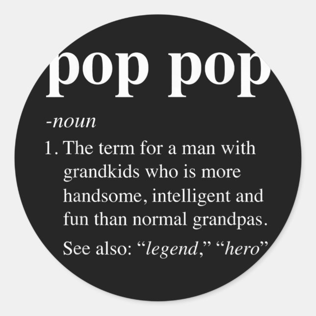 Mens Pop Pop Definition Funny Poppop Wörterbuch Runder Aufkleber (Vorderseite)