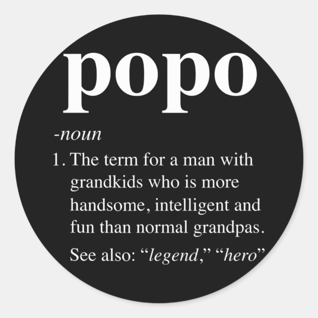Mens Popo Definition Funny Noun Opa definiert Runder Aufkleber (Vorderseite)