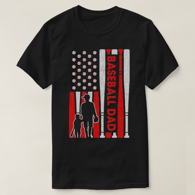 Mens Proud Baseball Vater American Flag Sportglück T-Shirt (Design vorne)
