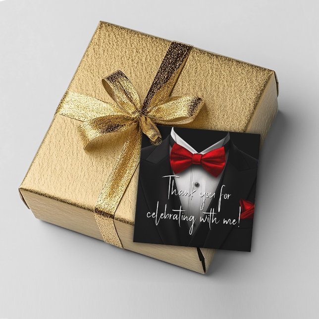 Mens Red Black Birthday Party Geschenkanhänger (Red and black tuxedo favor and gift tags. Add your text, logo, photo to personalize. )