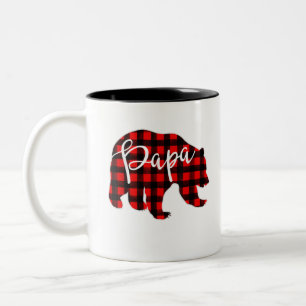 Mens Red Kariert Papa Bären Shirt Matching Pajama Zweifarbige Tasse